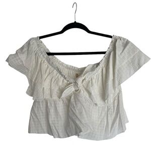 NWT Altar’d State White Flowy Cropped Off the Shoulder Bow Shirt